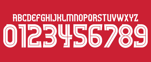 font vector team 2014-2015 kit sport style font. football style font with lines inside. liverpool home font england teams. premier league. sports style letters and numbers for soccer team © Ozymandias1927