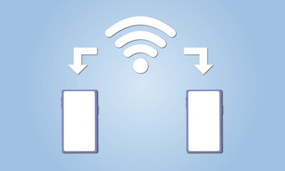  Icon of a wifi connected with phone depicting phone network.on blue background.Vector Design Illustration.