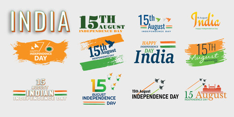 15 august wishing font design vector file