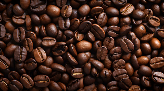 Roasted coffee beans close up background