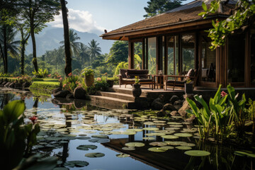 Small house, surrounded by the serenity of green rice fields, fish ponds, and vegetable gardens
