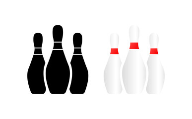 Skittles. Flat, color, bowling pins, strike. Vector icons.