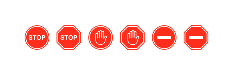 Obraz premium road signs. Flat, red, stop sign, prohibition road signs. vector icon.