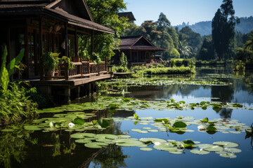 Nestled amidst the serene and picturesque landscapes of rural Thailand, a small hut stands proudly