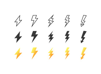 Electricity icon set. Flat, colored, electricity sign, lightning electricity symbol. Icon, symbol, bolt, vector, energy