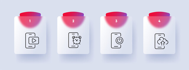 Smartphone line icon. Electronics, alarm clock, video hosting, power button, cloud saving. Vector line icon for Business
