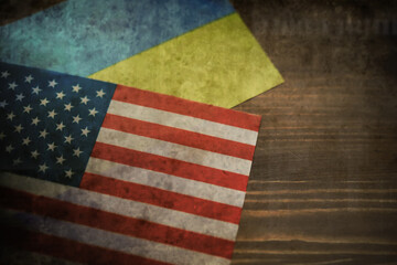 Grunge abstract background. Background concept of the war in Ukraine. Sleeve flags dirt and smoke.