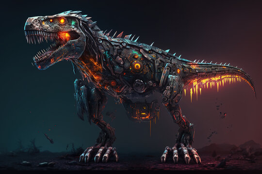 A dinosaur that is a futuristic machine of the future world. Wildlife Animals. Illustration, Generative AI.