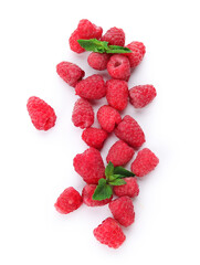 Fresh raspberry and mint on white background