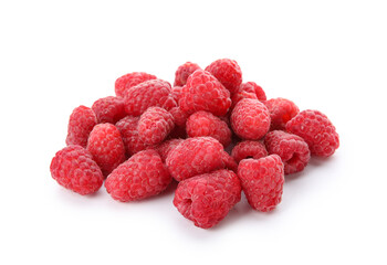 Heap of fresh ripe raspberry on white background