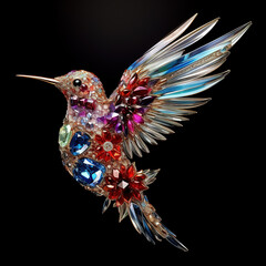 A hummingbird made of beautiful gemstones. Bird. Decorations. Illustration, Generative AI.