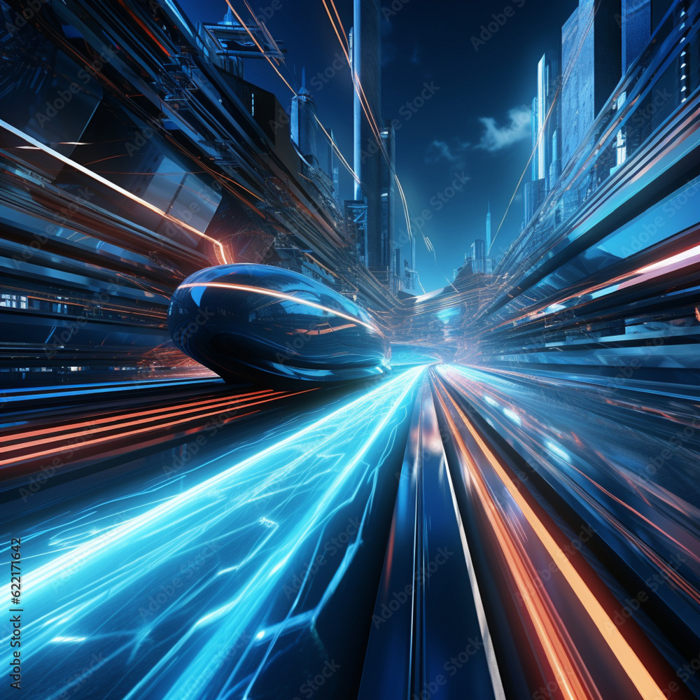 Wall mural abstract light trails, wireless network and connection technology, high-speed, futuristic background
