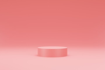 3d platform pink color for product background stage or podium pedestal with glow spotlight and blank display platform. 3d illustration rendering