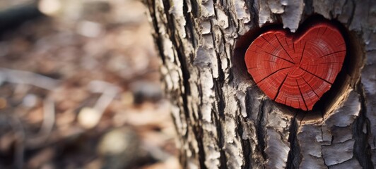 Love Valentine's day background - Natural carved heart formed in the tree trunk in forest (Generative Ai)