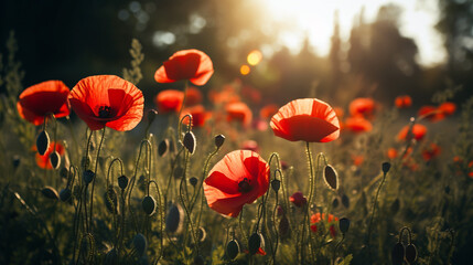 Remembrance day poppy. Red poppies. Generative Ai.