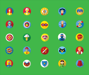 Super Hero Collection Elements color Icons Set Vector. Hero Superman Silhouette And Woman, Face Mask And Muscle Power Concept Linear Pictograms. Monochrome Contour Illustrations. Super Hero Collection