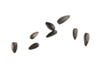 Flying sunflower seeds on white background