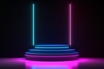 3d black podium with gradient neon lights