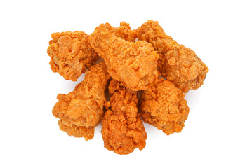 Heap of fried spicy chicken wings isolated on transparent background. PNG