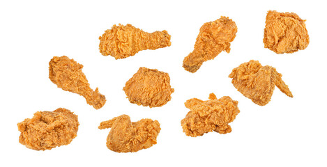 Set of fried chicken isolated on transparent background. PNG