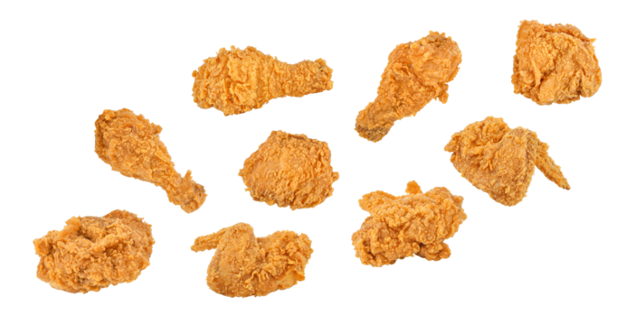 Set of fried chicken isolated on transparent background. PNG