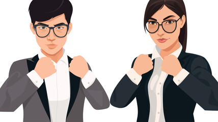 Vector illustration of business man and woman standing, posing, business people.