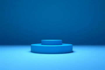 3D Blue Stands On Blue Background, Product Stand, Blank Scene