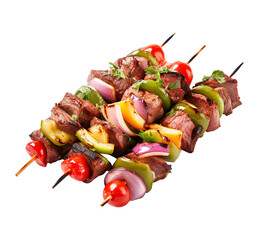 Delicious Grilled meat and vegetable kebab skewer isolated on transparent background Remove png...
