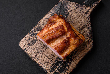 Delicious calorie smoked bacon with salt, spices and herbs