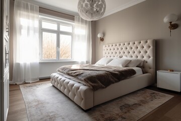Modern and simple bed-room interior, suitable for catalog cover photos in magazines or advertisements. Generative AI