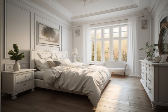 Modern and simple bed-room interior, suitable for catalog cover photos in magazines or advertisements. Generative AI