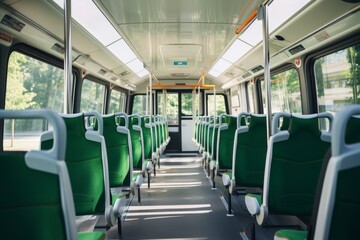 Fototapeta premium Modern City Bus Empty Interior And Seats, Generative AI