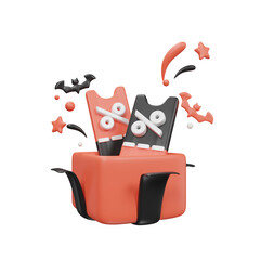 gift open with coupon Halloween illustration 3D rendering