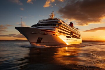 Fototapeta na wymiar Cruise At Sunset In Ocean, Generative AI