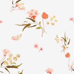 Foto op Plexiglas Red and brown spring flowers and plants seamless pattern © momosama