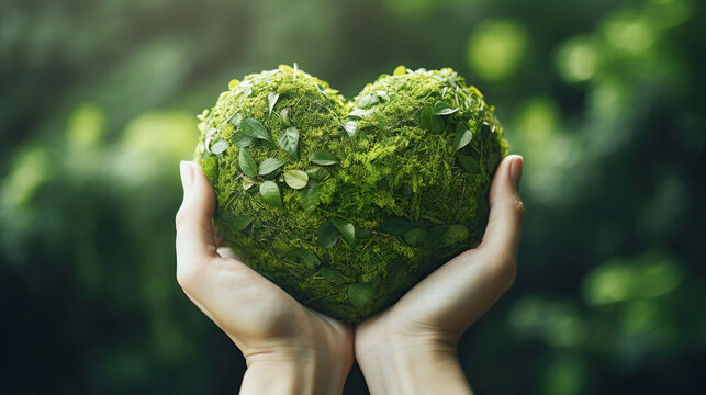 Hand Holding Ecology Green Heart, Generative AI