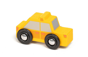 Retro wooden toy car isolated on white