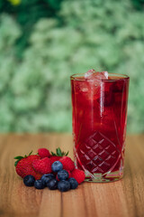 Cold drink from lemons and mint leaves. Homemade lemonade on the restaurant table. Concept of healthy drinks