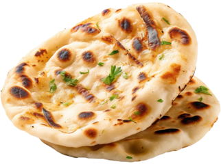 Indian naan bread with garlic and butter, Pita bread on a white background. Generative AI