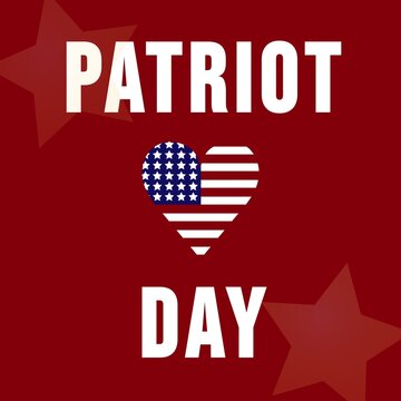 Composition of patriot day text over heart and flag of usa