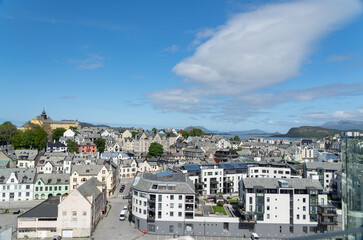 View of the beautiful port city of Alesund in Norway