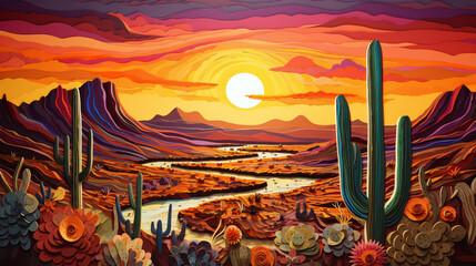 Paper Quilling sunset in the desert