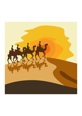 Editable Camel Caravan on Desert Vector Illustration for Middle Eastern Ancient Trading or Hajj Pilgrimage and Muharram Hijri New Year Concept also Other Islamic Moment Related Design