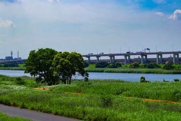 A traffic jam at the downtown street and highway in Tokyo