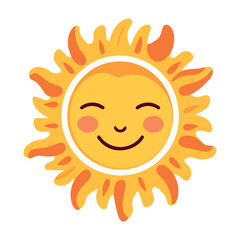 Emoji of the sun. Funny summer sunshine, baby. Vector icons of cartoon sunny smiling faces