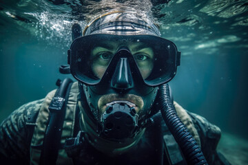 Navy Seals in action under water, Generative AI