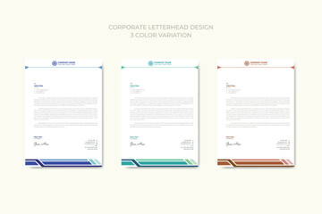 Professional corporate business letterhead template design with 3 color variation bundle