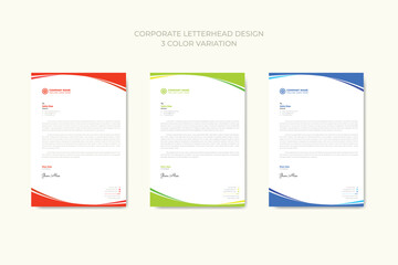Professional corporate business letterhead template design with 3 color variation bundle