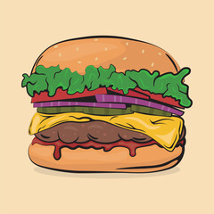 ector image of tasty hamburger with barbecue sauce