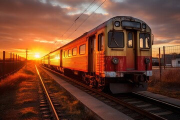 Fototapeta na wymiar Train On Railroad Tracks, Generative AI
